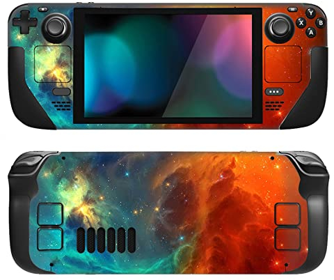 PlayVital Full Set Schutz Skin Decal für Steam Deck LCD, Custom Stickers Vinyl Decal Folie Faceplates Klebefolie für Steam Deck OLED Handheld Gaming PC–Orange Stern Universum