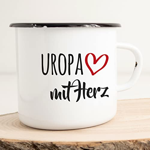 huuraa Emaille Tasse Uropa mit Herz 300ml Vintage mit Motiv für die tollsten Menschen