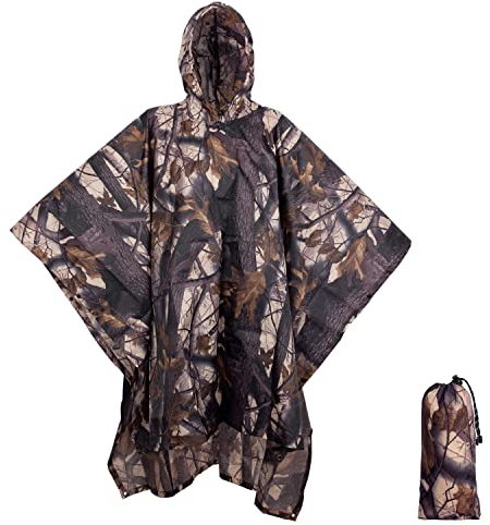 BALIGO 3-in-1 Mehrzweck Regenponcho Wasserdicht, Leicht & Schnell Trocknend, Poncho Herren & Damen, Camouflage Regenjacke, Tarnzelt, Tarnanzug, Regencape mit Kapuze für Wandern Camping Jagd