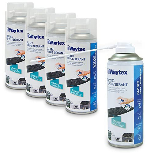 Waytex A73657C5 Gaz dépoussiérant puissant pour ordinateur, clavier, matériel informatique, avec Prolongateur Lot de 5 bombes de 400 ml