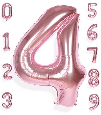 AULE Luftballon Zahl 4 Rosegold: XXL 101 cm Zahlen Folienballon Geburtstag Rose Gold 4 Jahre Helium Ballon Roségold Kinder Junge Mädchen Zahlenballon für Babyparty Jubiläum Deko