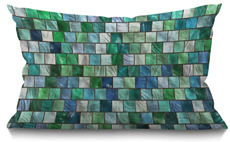 BGBDEIA Mosaik-Kissenbezug, 30 x 50 cm, grün, blau, weiß, Quadrate, geometrische Würfel, Wand, rechteckig, Kissenbezüge, Heimdekoration, Baumwolle, Leinen, Überwurf für Bett, Sofa, 30 x 50 cm