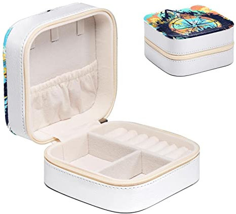 Bergkompass-Windrose-Aquarell-Spritzer-Abenteuer Kleine Schmuckschatulle für Ring, Ohrring, Halskette, Armband, Reise-Schmuckkästchen, Aufbewahrungs-Organizer für Frauen, Mädchen, Geschenke
