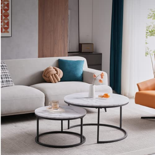 HJhomeheart Runder Beistelltisch 2er Set Beistelltisch Groß: 60 x 60 x 45 cm Kleine Größe: 40 x 40 x 35 cm, Couchtisch, (Schwarz und Weiß)