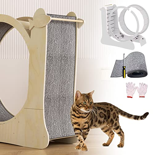 json2xml Katzen Laufband Für Drinnen,2 in 1 Katzen Laufband Und Kratzbaum,Großes Holz Katzen Laufband Mit Sicherheitsverriegelung&Austauschbarem Pad,35,8 Zoll Haustier Aktivitätsrad Spielzeug,White