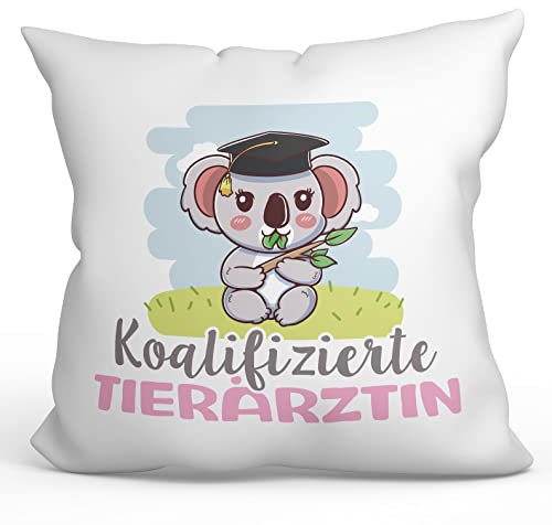 Mugffins Kissen mit Füllung mit Spruch für TIERÄRZTIN - Auf Deutsch - Koalifizierter/Koalifizierte - 40 x 40 cm - originelles und lustiges Geschenk Mitarbeiter