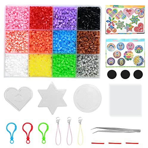12 Colors Creative Fuse Beads Set for Kids, 8000 Fuse Beads with Fuse Bead Pegboards and Storage Box, DIY Crafting Fun for Boys and Girls, Christmas Birthday Gift (2.6mm)