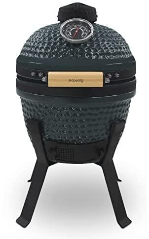 H.Koenig Barbecue giapponese Kamado YOKO13 a carbone 32 cm, Cottura lenta/Barbecue/Grill/Affumicatore, Termometro incorporato, fino a 450°C, Distribuzione uniforme del calore, 2 persone, Nero