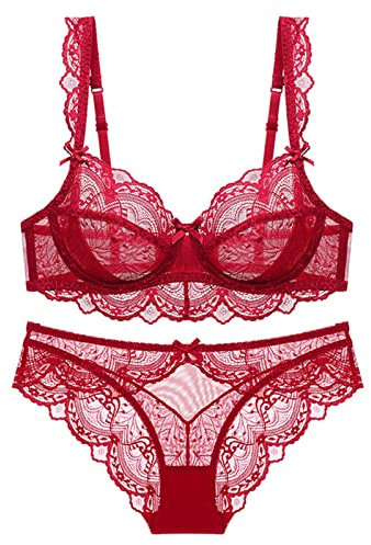 Soutien-gorge de mode femme soutien-gorge transparent grande poitrine spectacle petite dentelle sexy sous-vêtements soutien-gorge ensemble trois N, rose vif, 100C