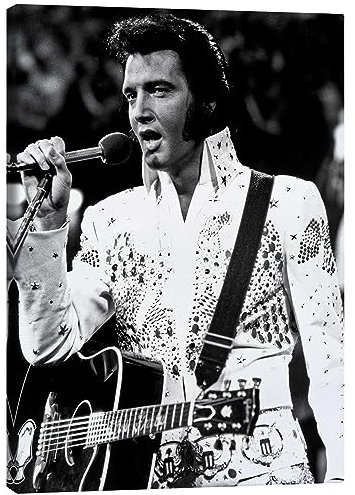 Posterlounge Elvis Presley auf der Bühne Leinwandbild 50 x 70 cm Schwarz-Weiß Wandbilder Wanddeko
