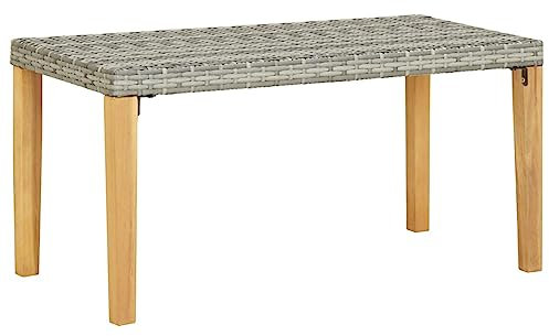 Homgoday Gartenbank 120 cm Grau Polyrattan Massivholz Akazienbank Gartenbank Balkonbank Strapazierfähige Bank für Balkon Terrasse & Garten