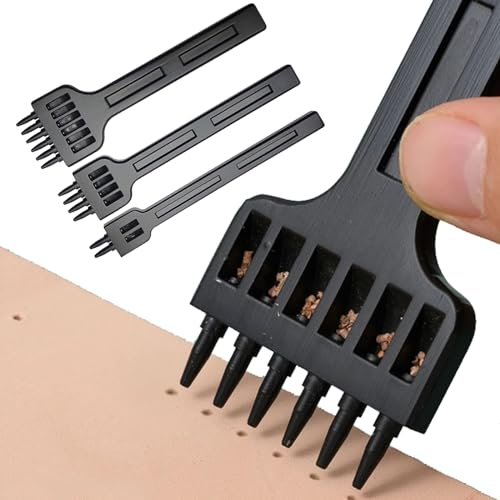 3 Piezas Perforadora de Cuero, Perforadoras Herramientas Artesanales, Profesional DIY Metal 2/4/6 Diente Herramientas Perforación Dientes Cuero para Cinturón, Cuero, Tarjeta, Caucho (4 MM)