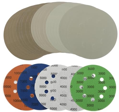 Viaky 25Pcs 125mm Sanding Discs, Wet Dry 5 Inch 8 Hole Hook and Loop 3000 4000 5000 7000 10000 Grit Superfine Round Sanding Pads, Orbital Sander Discs for Wood, Metal, Car, Furniture, Polishing