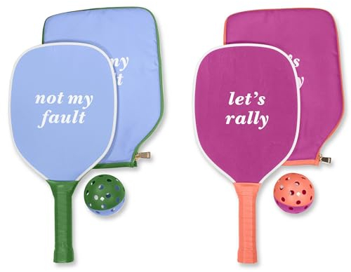 Kate Spade New York Let's Rally - Juego de pickleball azul y rosa que incluye 2 palas, 2 fundas de paleta y 2 bolas de pickleball de dos tonos, Let's Rally
