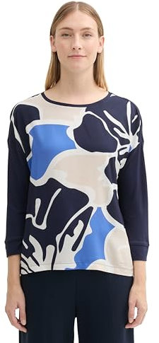 TOM TAILOR Damen 1043128 Longsleeve mit Blumenprint, 10668-Sky Captain Blue, S