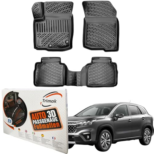 Trimak 3D Fussmatten für Suzuki S-Cross 2.Gen ab 2022 | Gummimatten aus TPE Gummi, Passgenau, Wasserdicht, Hoher Rand, Rutschfest, Leicht zu Reinigen