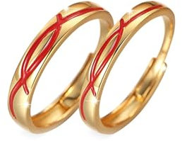 Coppia Anello Filo Rosso, Anelli Argento Sterling con Linea Rossa Regolabili Anello Fidanzamento Uomo Incisione Anniversario Matrimonio Anelli per Uomo Donna