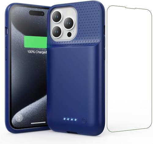 15W Fast Charging Battery Case for iPhone 15 Pro(6.1 inch),7500mAh Slim Portable Charging Case with 360°Protection,Rechargeable Extended Phone Charger Cover for iPhone 15 Pro Battery Case-Blue