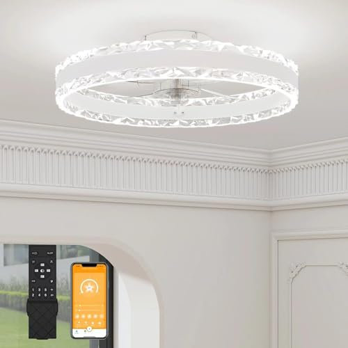 VOLISUN Ceiling Fans with Lights and Remote, 40cm Modern Smart LED Ceiling Fan Light, 6 Speeds and 3000K-6500K Dimmable Quiet Fan Ceiling Lights for Bedroom Living Room Dining Room (White)