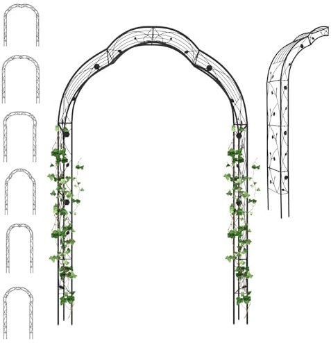 GOPLUS Arco de jardín de Alta 2,5m, Jardinera Elevada de Metal, 7 Estilos, Decoración de Aniversario para Plantas Trepadoras, Rosas, Vinos, para Fiestas o Bodas, 150 x 39 x 250 cm