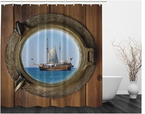 GSJNHY Shower Curtain Better Curtains Pirate Porthole Sailor Polyester Shower Curtain Wall Decoration Hanging Curtains(Color:1,Size:300Wx180H CM)