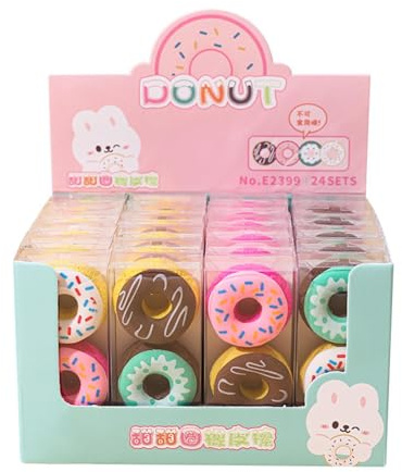 Radiergummi in Form eines Cartoon-Donuts, kreative Simulation, Lebensmittel-Radiergummi, Donut-Radiergummi, 4 Stück