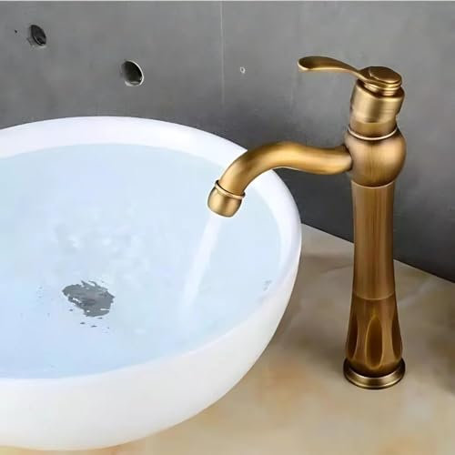 Retro Messing Wasserhahn KUAR - goldfarbene Armatur für den Waschtisch im Badezimmer, Gäste WC oder auch für die Küche - passendes Zubehör für Naturstein Waschbecken oder Waschschalen