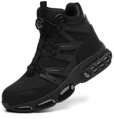 PAQOZKC Sicherheitsstiefel Herren Damen Wasserdicht Arbeitsschuhe mit Stahlkappe Sportlich Sicherheitsschuhe Hoch Leicht Stahlkappenschuhe Luftkissen C21/Schwarz 45