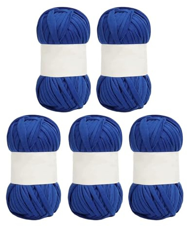 5 Pack Cotton T Shirt Yarn, 0.8 Inch Wide Elastic Fabric Crochet Cloth Knitting Yarn for Rugs, Baskets, Poufs Dark Navy Blue Soft Spaghetti Yarn, 25.2 Yards Each