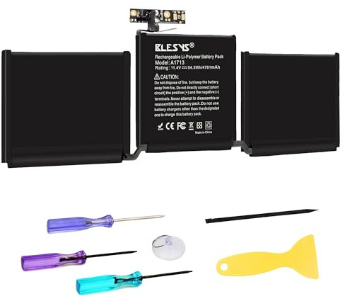 BLESYS A1708 Akku Laptop Ersatzakku A1713 für MacBook Pro 13 Zoll A1708 (Ende 2016, Mitte 2017) [11,4 V 4781 mAh]