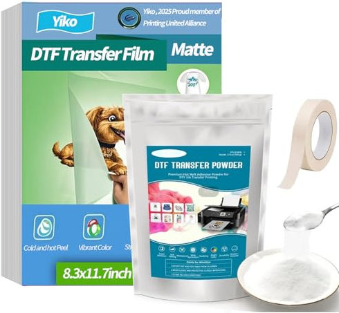 Yiko DTF Transferfolie Papier-Set, A4(29.7cm x 42cm)-35 Blatt Premium doppelseitig Matt Klar PreTreat Blätter, 300g, Direkt-zu-Film-Transfer für jeden Stoff, DTF-Starter-Kit (A4-35G)