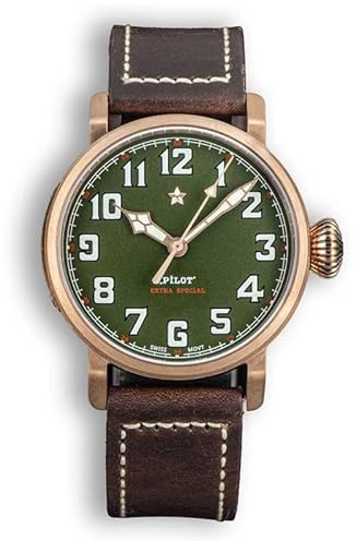 Seestern Sugess Pilot Master S408 Automatikuhr Bronze Grün Braun Saphirleder Herren