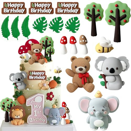18 Stück Tortendeko Tiere,Kuchendeko Geburtstag,Dschungel Geburtstag Deko,Dschungel Kuchendeko,Dschungel Themed Tortendeko für Party Kinder,Dekoration für Kuchen 3 4 5 6 7 8Jahre