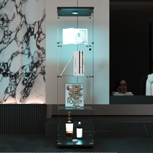 YLSZHY Vitrine en Verre avec Porte et éclairage LED, vitrine à 4 Niveaux verrouillable, vitrine de Collection, bibliothèque indépendante pour Salon et Chambre à Coucher, Noir