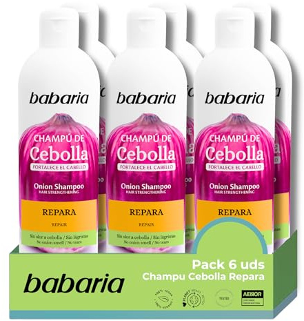 Champu Cebolla Babaria Repair Pack 6 - Champú De Cebolla | Shampoo De Cebollas X6 380ml | Champú Cebollas Antioxidante | Pack Champu Sin Olores Y Sin Lágrimas