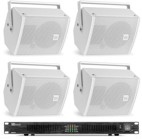 Power Dynamics PDW5W Soundanlage – Komplettsystem mit 4X 5,25 Zoll Passivlautsprechern & 1U Class-D Verstärker – 800W – Profi Beschallungsanlage für Gastronomie, Restaurants, Shops & Events – Schwarz