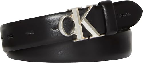 Calvin Klein Damen Gürtel Buckle 3,0 cm mit Monogramm-Schnalle, Schwarz (Black/Old Silver), 100 cm