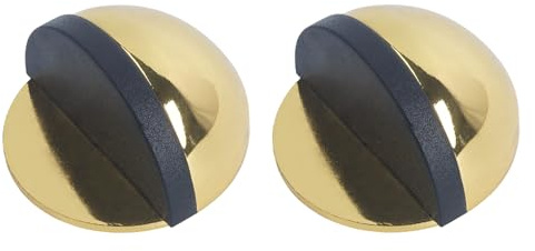 ANMOO 2Pcs Self Adhesive Floor Door Stoppers,Doorstop Wall Protector, Gold | No Drill Stainless Steel Floor Mounted Half Moon Door Stop, Polished Oval Stopper with Adhesive Glues for Hard Floor & Glass
