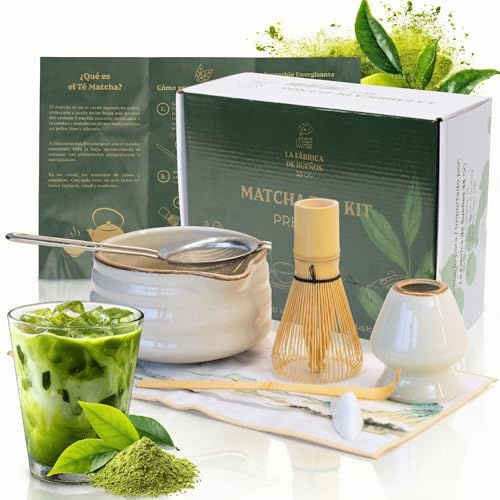 LA FABRICA DE SUEÑOS 33 | Kit Matcha Tradicional – Set Té Matcha Completo con Batidor de Bambú, Cuenco de Cerámica, Tamiz y Guía Ilustrada – Ideal para Principiantes y Matcha Latte