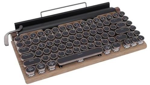 YUEHISY Retro Typewriter Keyboard, Wireless Bluetooth 5.0 Mechanical Gaming Keyboard with Blue Switches, 83 Key, for PC Laptop Phone Tablet (Wood Color)