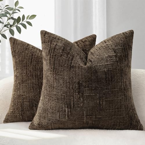 YCOLL Kissenbezug 45x45 2er Set Sofakissen aus Weichem Chenille Stoff Kissenbezüge Braun Dekokissen Sofa & Wohnzimmer Dekokissenbezüige für Gemüitliche Heimdekoration Zierkissenbezüge