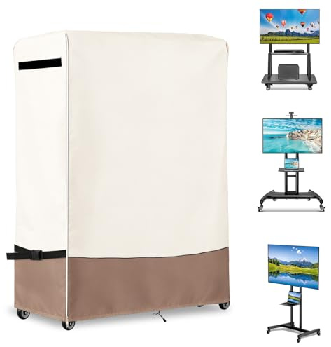Outdoor TV Stand Cover Weatherproof for 50-55 Inch Mobile TV,53Lx15Wx55H | Heavy Duty 600D Outdoor TV Cart Cover with Zipper,Tear-Resistant Rolling TV Stand Cover,Beige