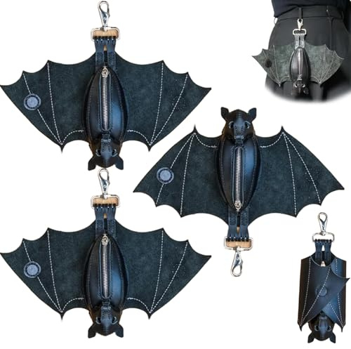 Leder Fledermaus Geldbörse, Handgenähte Gothic Zippered Pouch Mit Flügeln - Upside-Down Hanging Keychain Wallet Für Taschen & Gürtel, Einzigartiges Geschenk Für Frauen & Männer (3pcs)