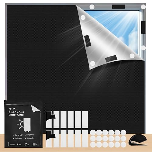 Verdunklungsrollo ohne Bohren 145X200CM, Fenster Verdunkelung, Tragbare Reise Verdunkelungsrollo, Dachfenster Sonnenschutz Verdunklung Abnehmbar für Urlaub Innen Dachschräge Fenster