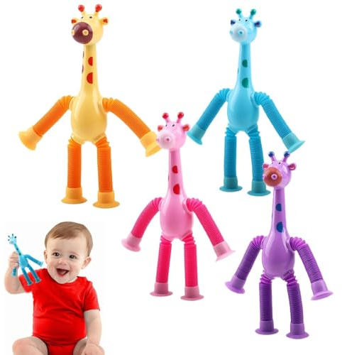 4 Pack Telescopic Suction Cup Giraffe Toys,Sensory Fidget Tubes