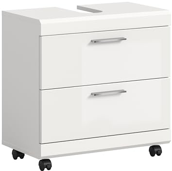 xonox.home – Waschbeckenunterschrank Scout 60x60x34 cm in Weiß Hochglanz – Mobiler Badschrank auf Rollen mit Feststeller – Moderner Unterschrank für eine Elegante & Flexible Badaufbewahrung