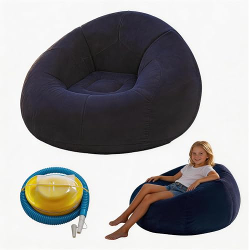 JJZENKD Aufblasbarer Sitzsack, Aufblasbares Stuhl Sofa, Sitzsack Aufblasbar, Aufblasbarer Lounge Sessel, Tragbare Aufblasbarer Stuhl für Wohnzimmer, Schlafzimmer, Garten Camping (Blau)