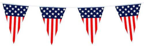USA Wimpelkette 6m Stars and Stripes – Amerikanische Flaggen Girlande mit großen Wimpeln 20x30 cm – Wetterfest & Wiederverwendbar – USA Deko für Gartenparty, Events & Public Viewing
