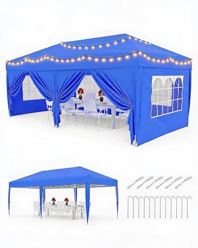 Faltpavillon 3x6m Wasserdicht Stabil,UV50+ Sonnenschutz Pavillon,Blau