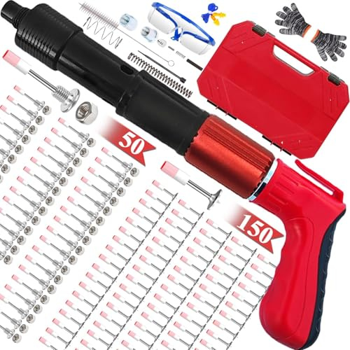Pistolet à Clous Nail Gun avec 200 Clous Ronds, Clouse à béton (+200 Clous) | Mini Portatif Pistolet à Clou Manuel en Acier, 5 vitesses, Pistolet à Clous en Acier pour Béton Ancrages Plafond et Mur